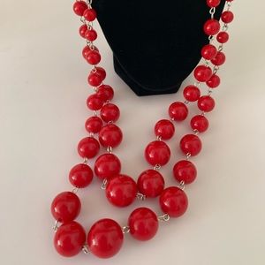 Elegant Double Strand Enamel Red Balls Necklace
